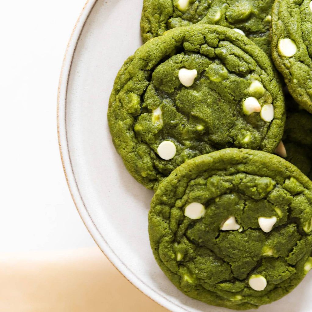 Matcha cookies with white chocolate chips