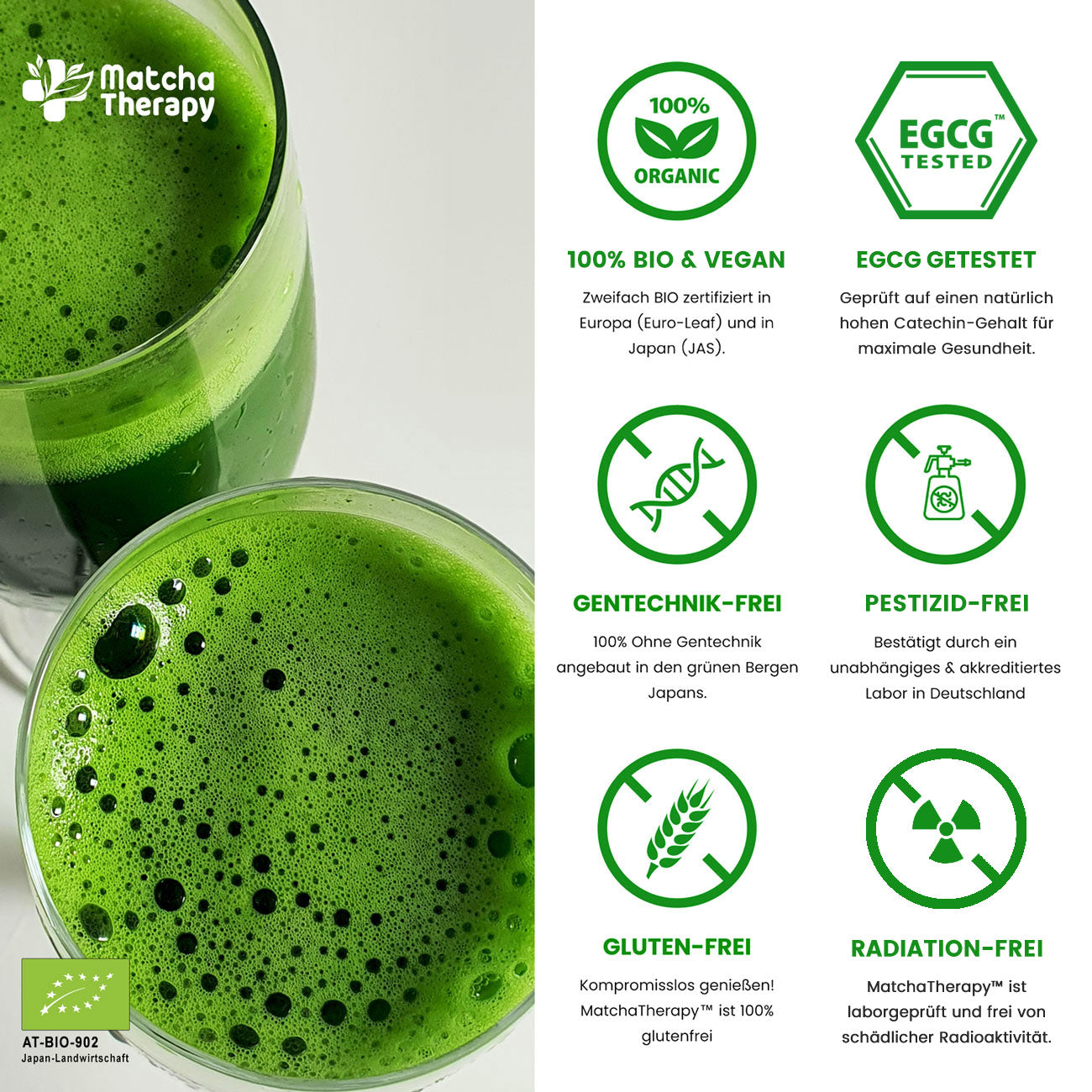 MatchaTherapy Gentechnikfrei Pestizidfrei Radiationfrei Glutenfrei BIO Vegan