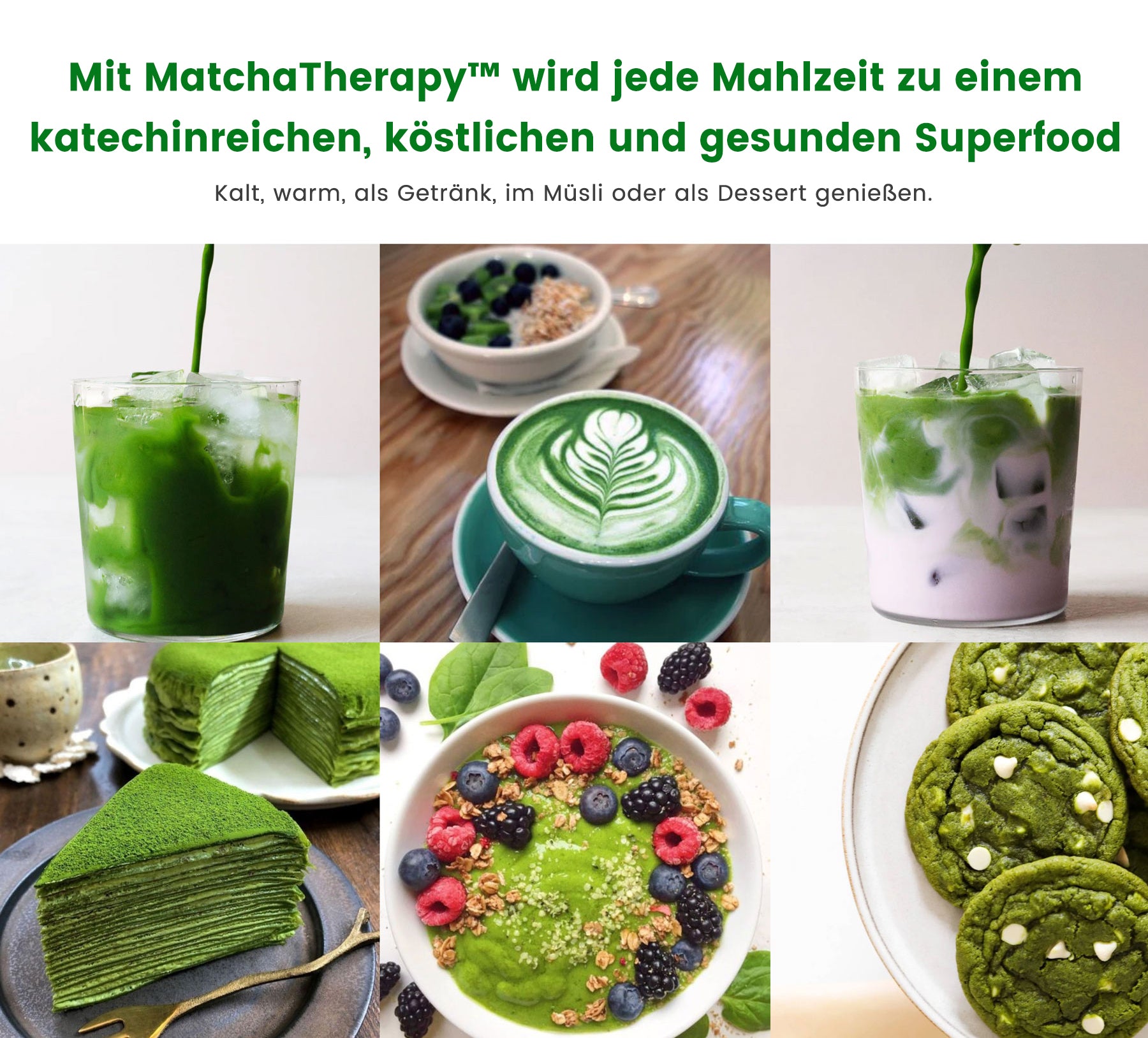 MatchaTherapy Zubereitung Cafe Latte Smoothie Matcha Cake Matcha Cookies