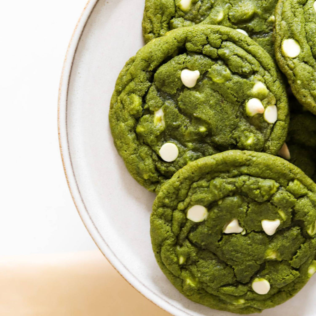 Matcha cookies with white chocolate chips 